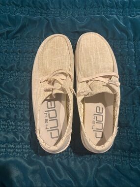 Hey Dude Women's Beige Canvas Slip-On Shoes